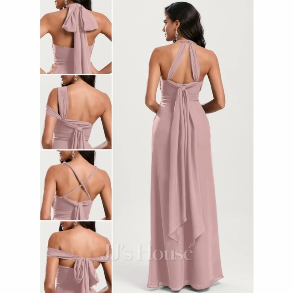 J.J's House 293496 Dusty Rose Chiffon Bridesmaid Dress - Picture 10 of 11